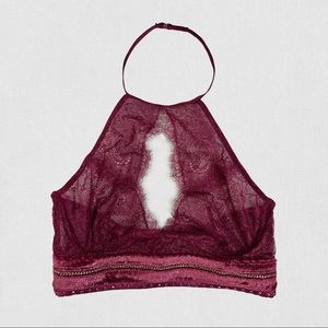 Victoria’s Secret | Mulberry Keyhole High Neck Velvet Lace Mesh Studded Bralette